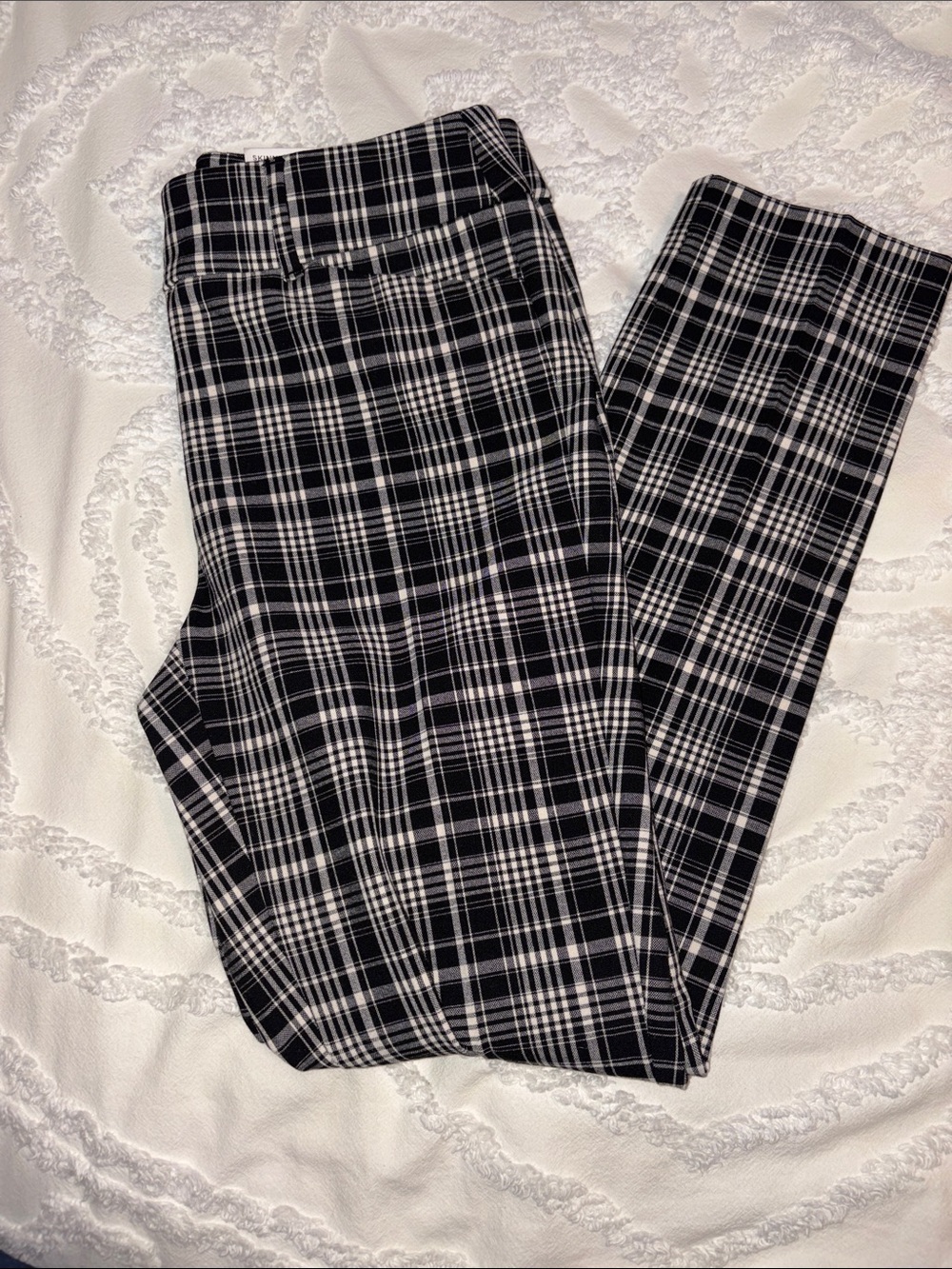 LOFT Black & White Plaid Skinny Ankle Pants